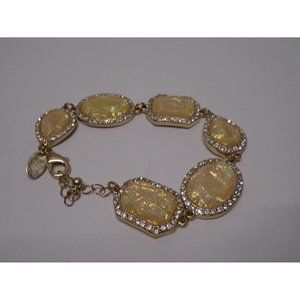 Charming Charlie Bracelet Gold Tone Yellow Faux Opal Cabochons Up to 9 in Long